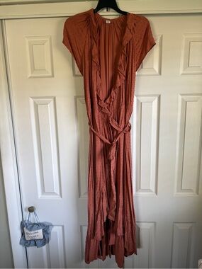 Old Navy Rust Orange Ruffle Wrap Maxi Dress
